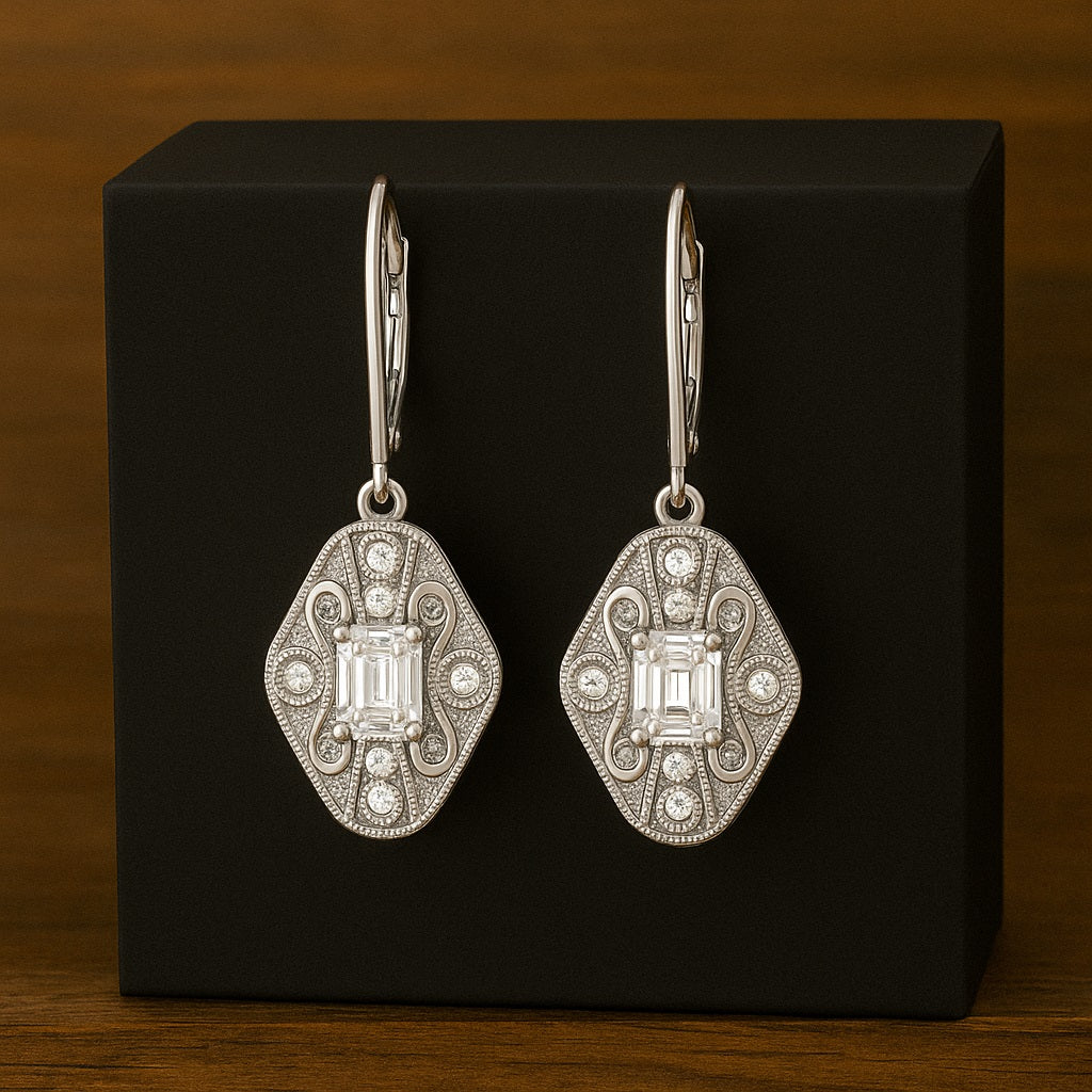 Moissanite  Filigree Dangle Earrings – Sterling Silver