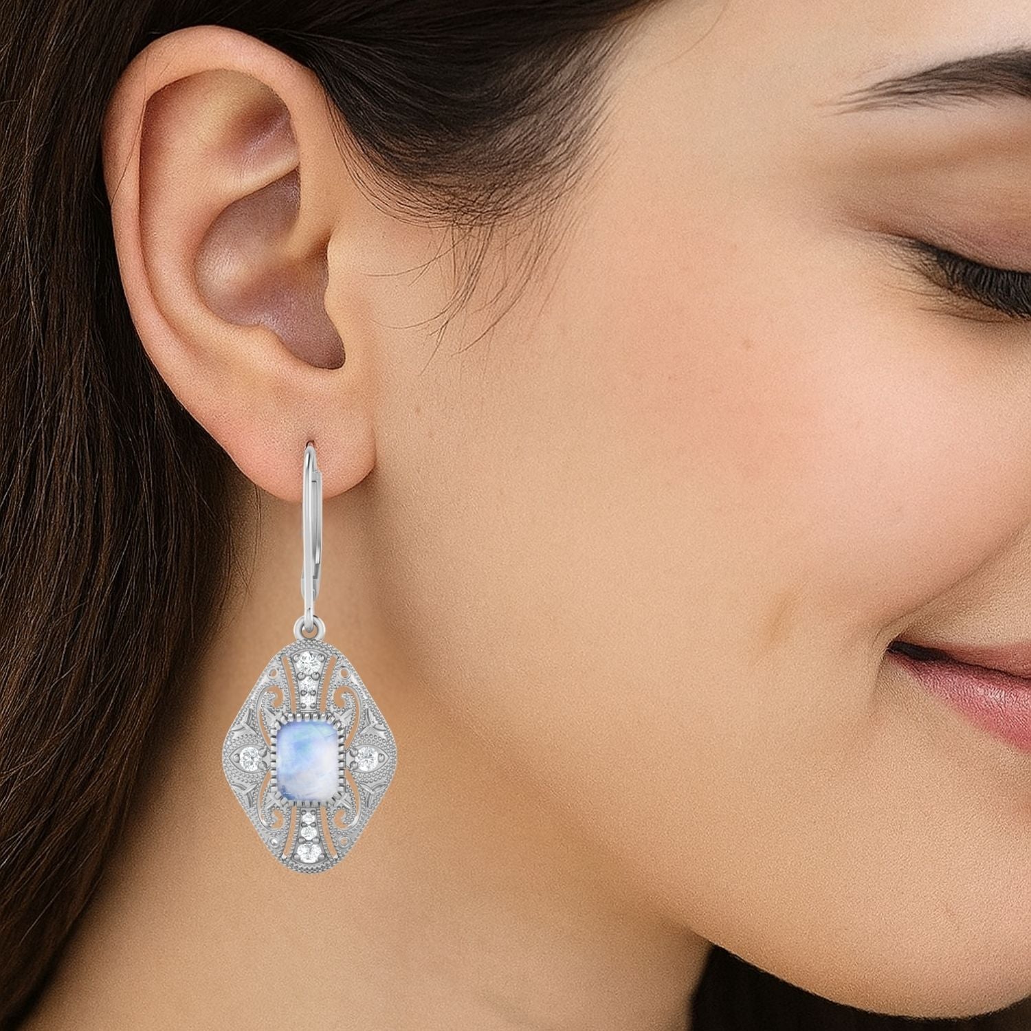 Moonstone Filigree Dangle Earrings