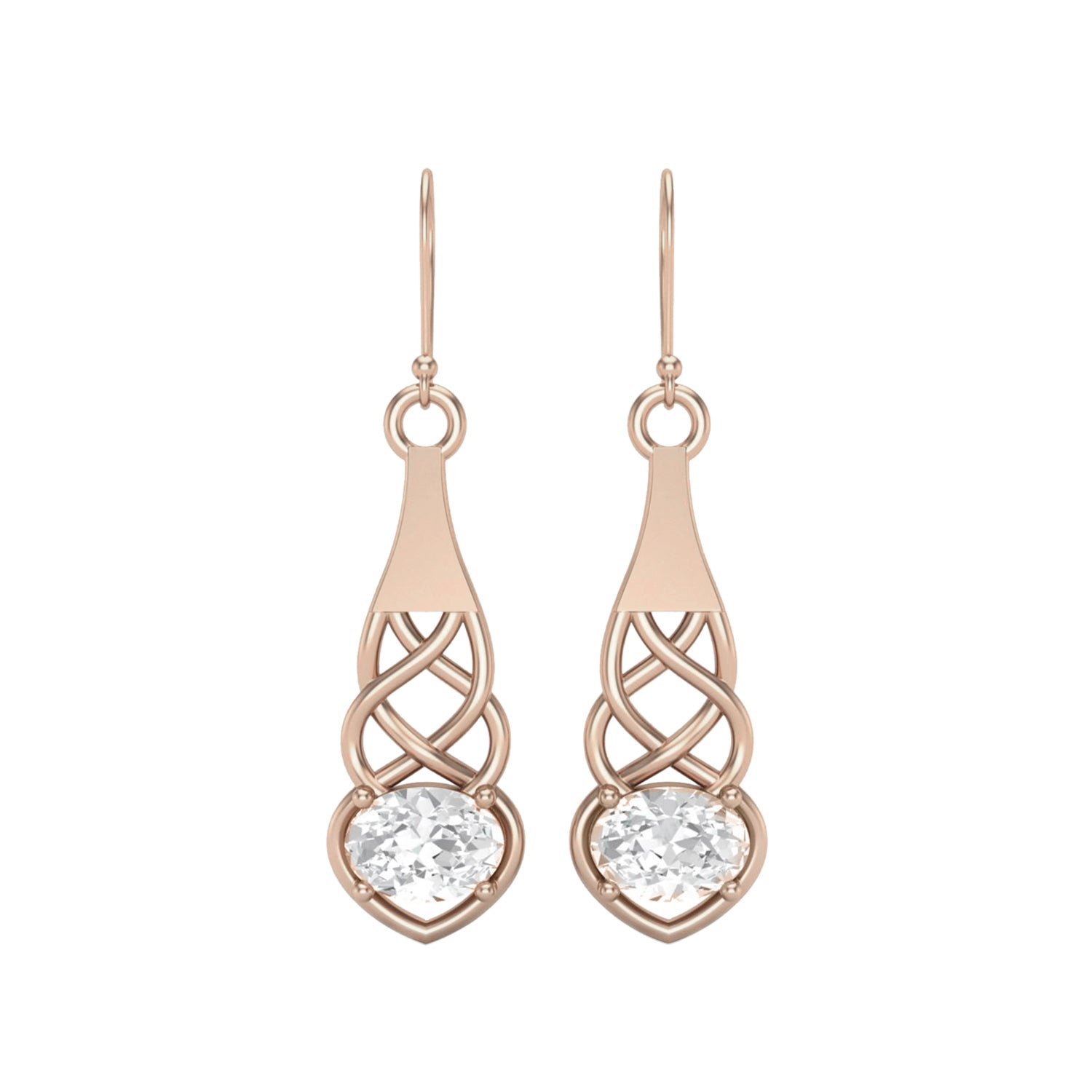 Moissanite Drop Celtic Heart Design Earrings – Sterling Silver