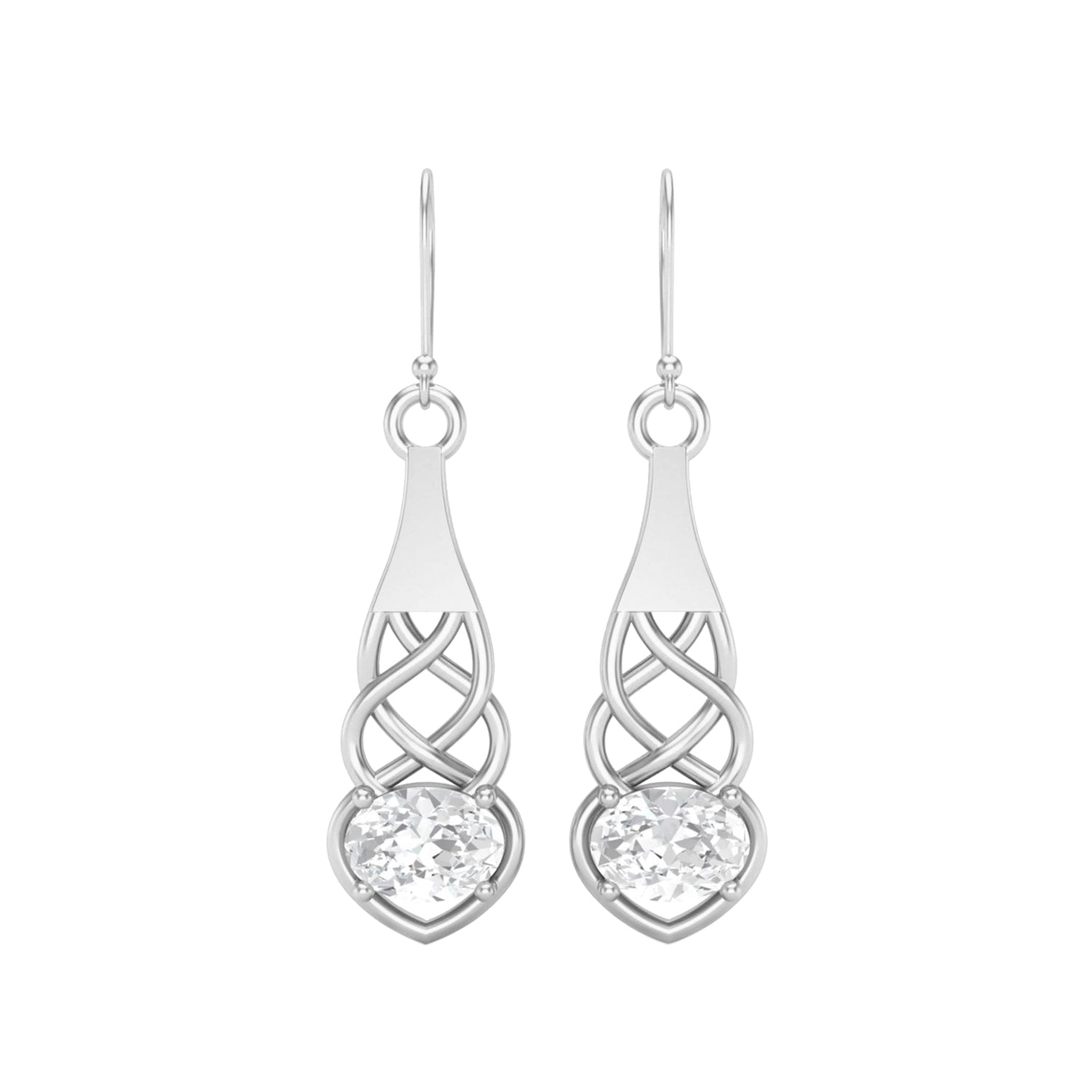 Moissanite Drop Celtic Heart Design Earrings – Sterling Silver