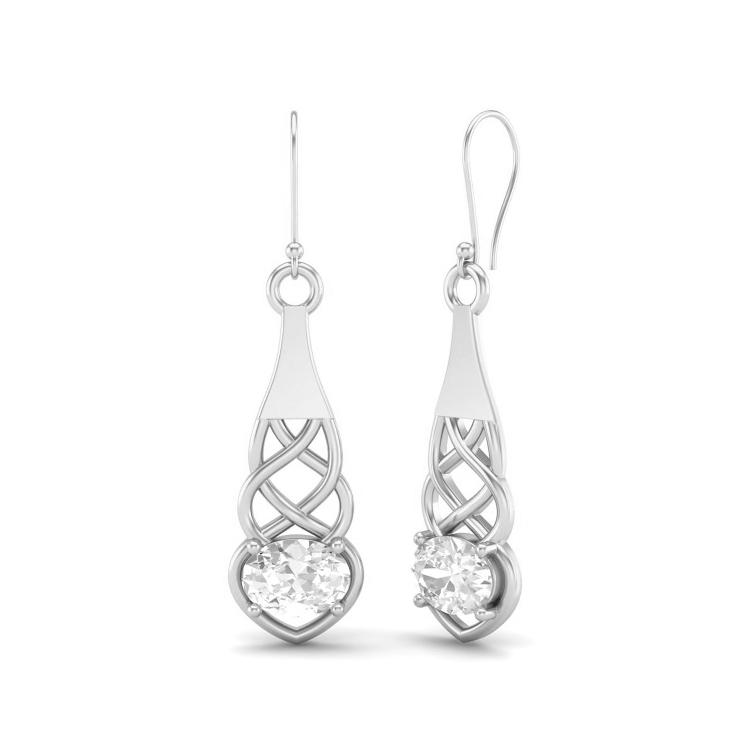 Moissanite Drop Celtic Heart Design Earrings – Sterling Silver