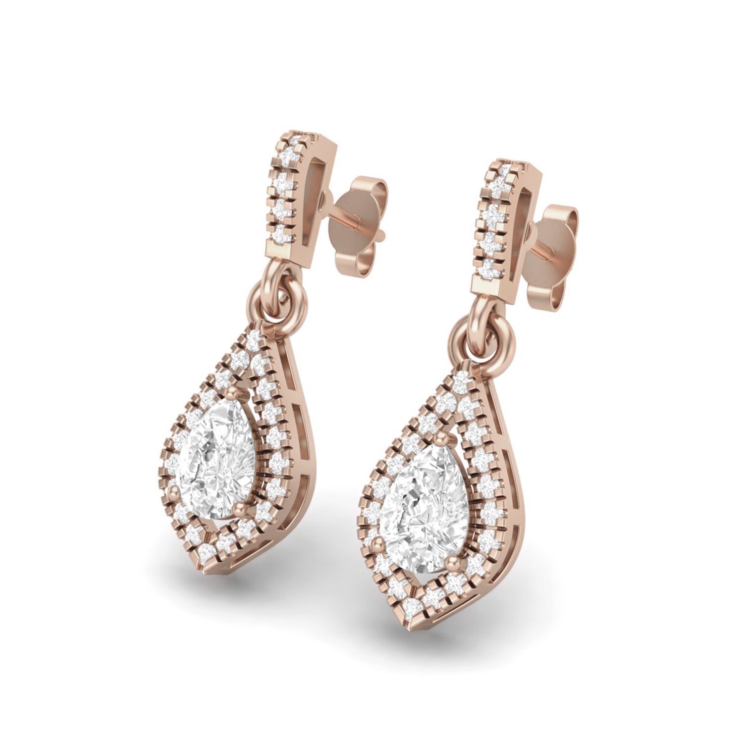 Moissanite Drop Double Halo Teardrop Earring – Sterling Silver