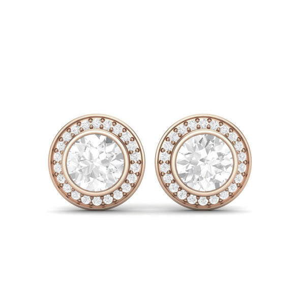 925 Sterling Silver Round Bezel Set Moissanite Minimalist Stud Women Earrings