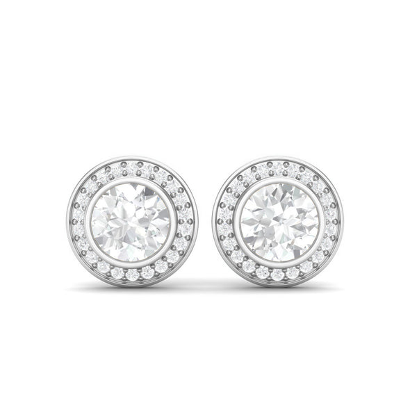 925 Sterling Silver Round Bezel Set Moissanite Minimalist Stud Women Earrings