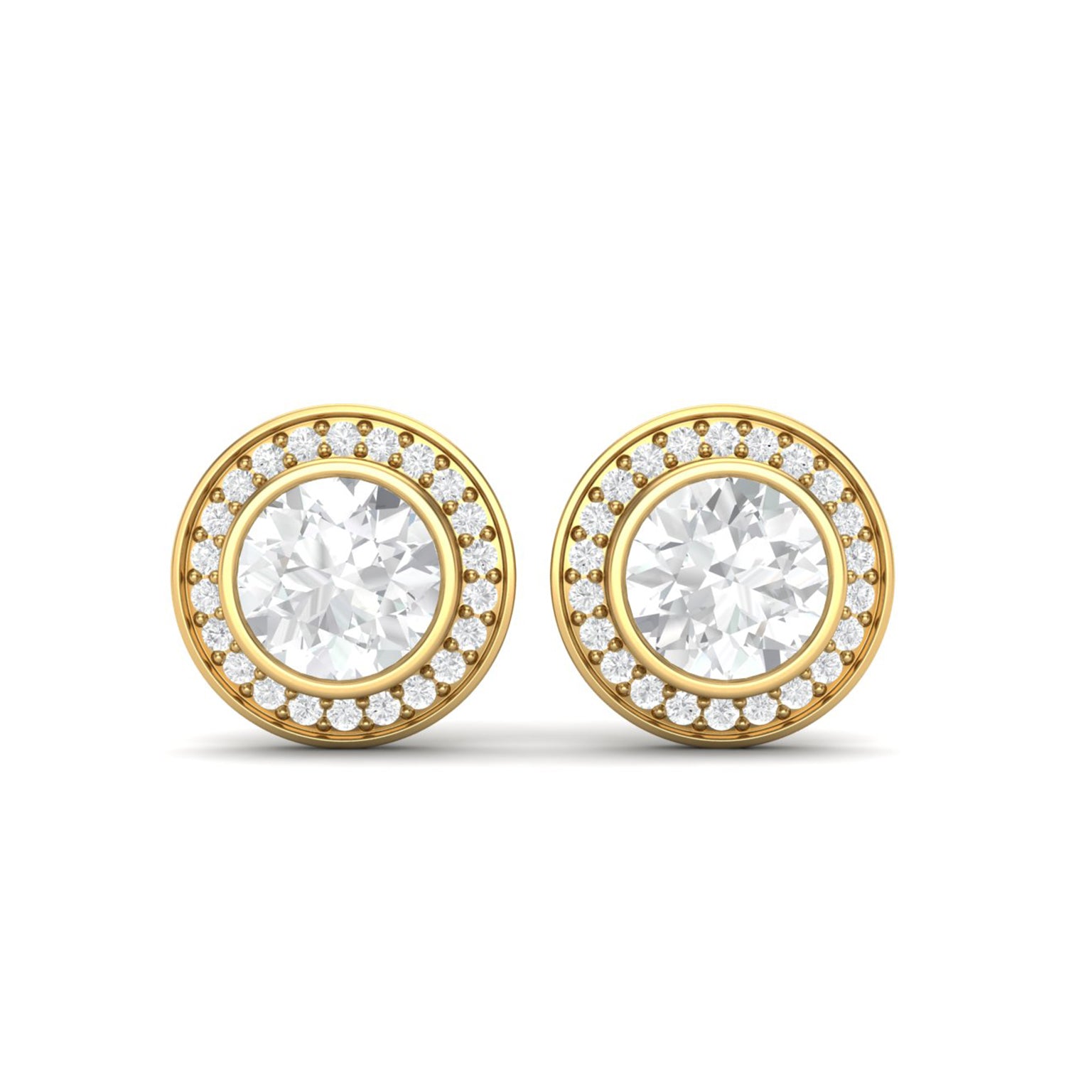 Moissanite Halo Bezel Stud Design Earrings – Sterling Silver