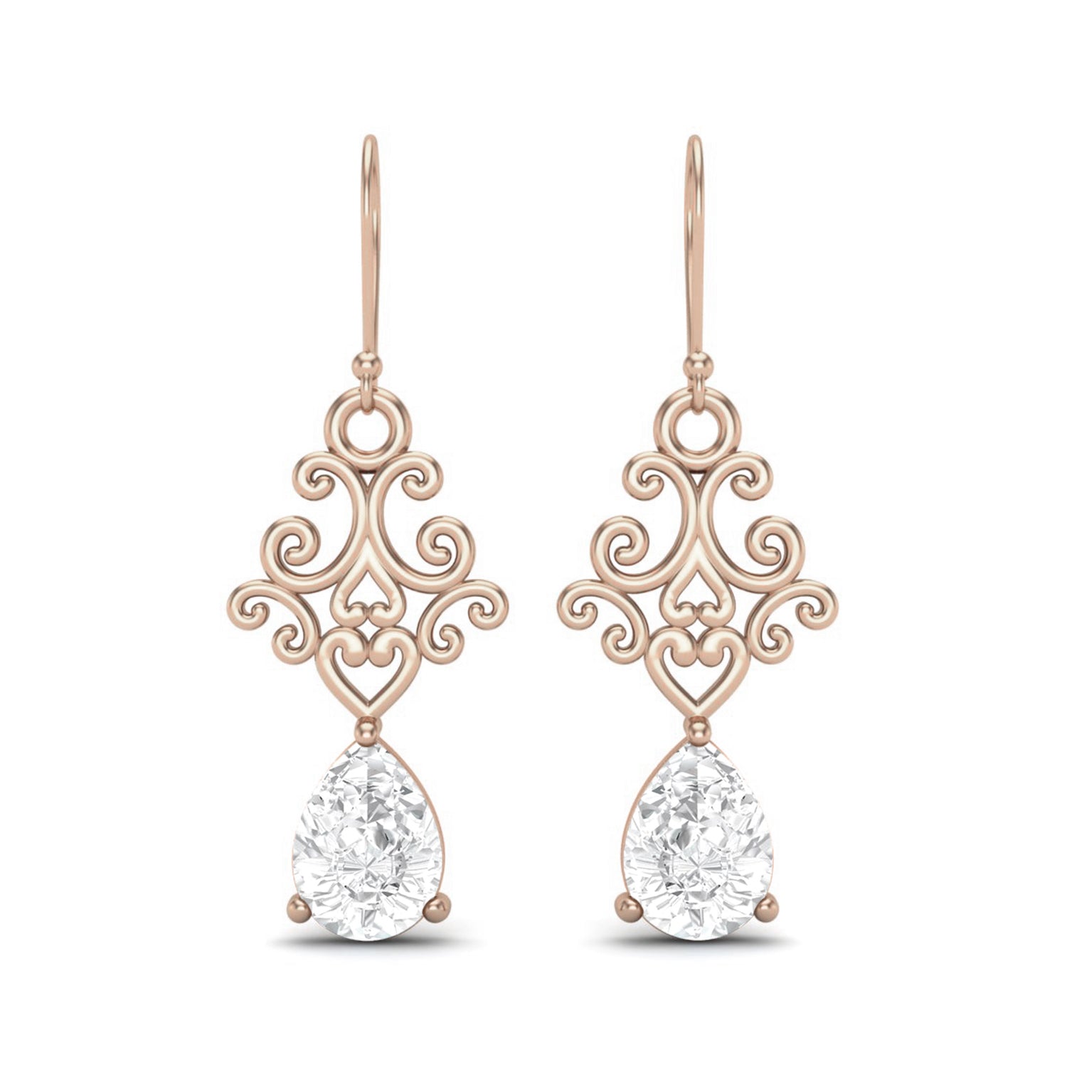 Moissanite Scroll Filigree Drop Earrings – Sterling Silver