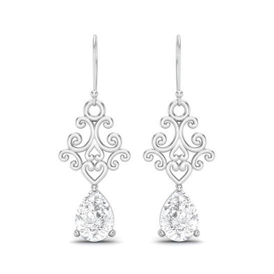 925 Sterling Silver Pear Moissanite Filigree Drop Dangle Earrings For Women