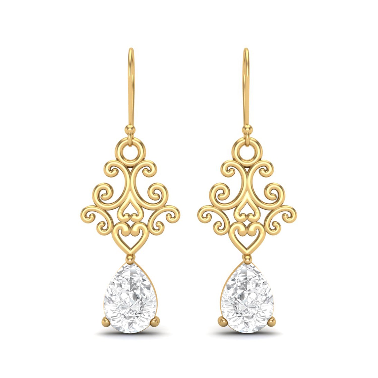 Moissanite Scroll Filigree Drop Earrings – Sterling Silver