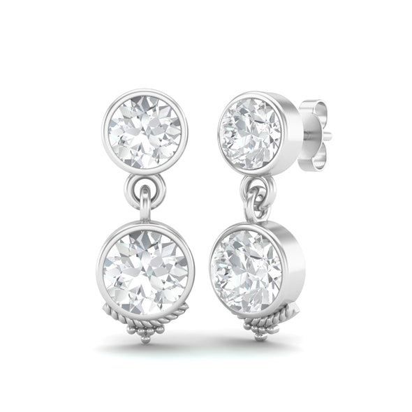 6MM Round Shape Moissanite 925 Sterling Silver Dual Stone Earrings For Women