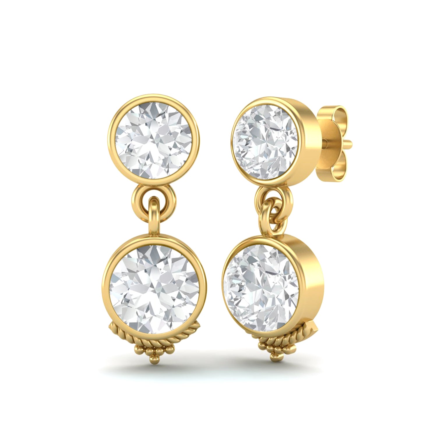 Moissanite Double Bezel Drop Design Earrings – Sterling Silver