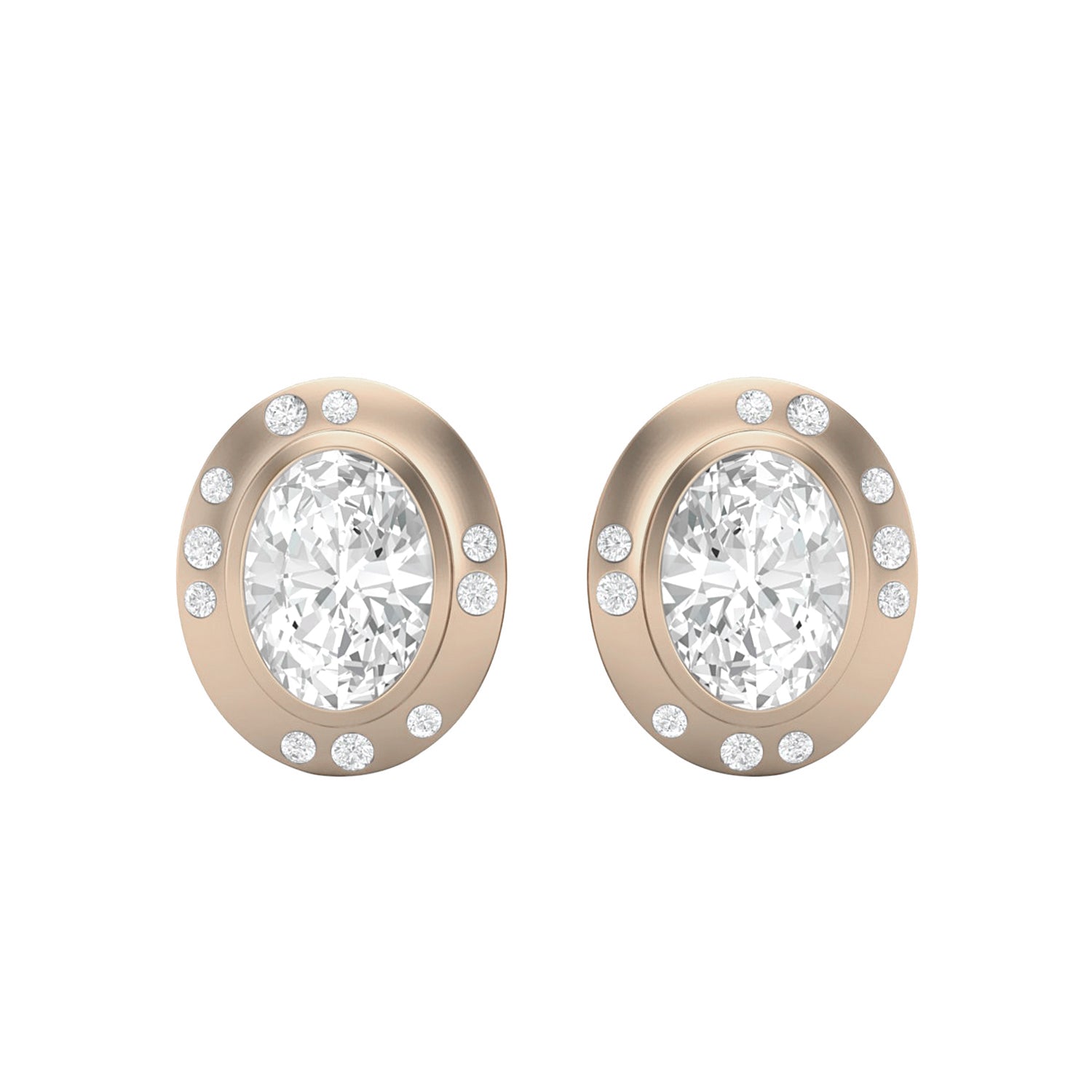 Moissanite Modern Bezel Halo Studs Earrings – Sterling Silver