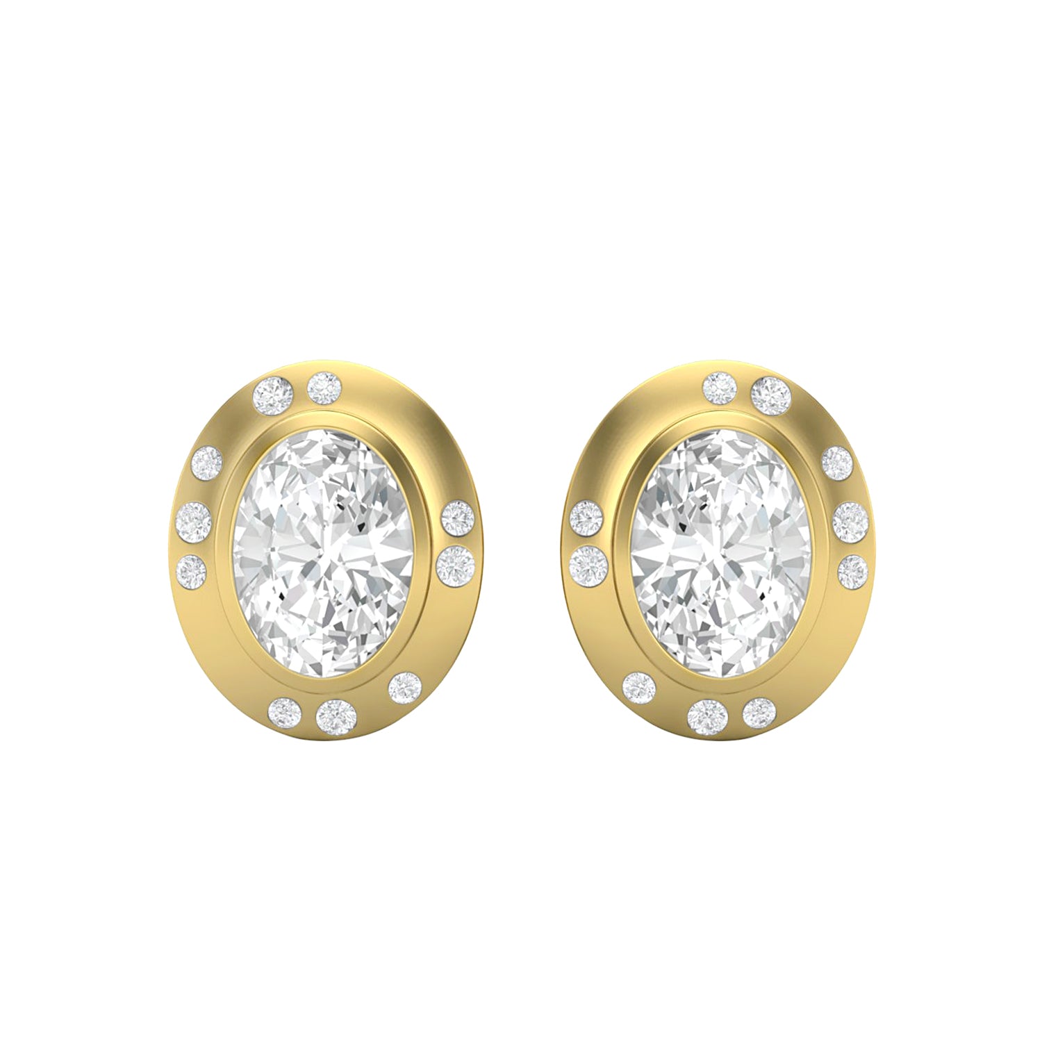 Moissanite Modern Bezel Halo Studs Earrings – Sterling Silver