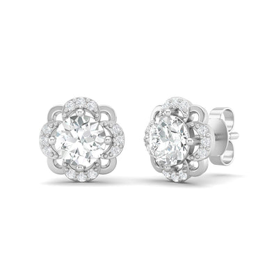 925 Sterling Silver 5mm Round Moissanite Flower Halo Stud Earrings for Women