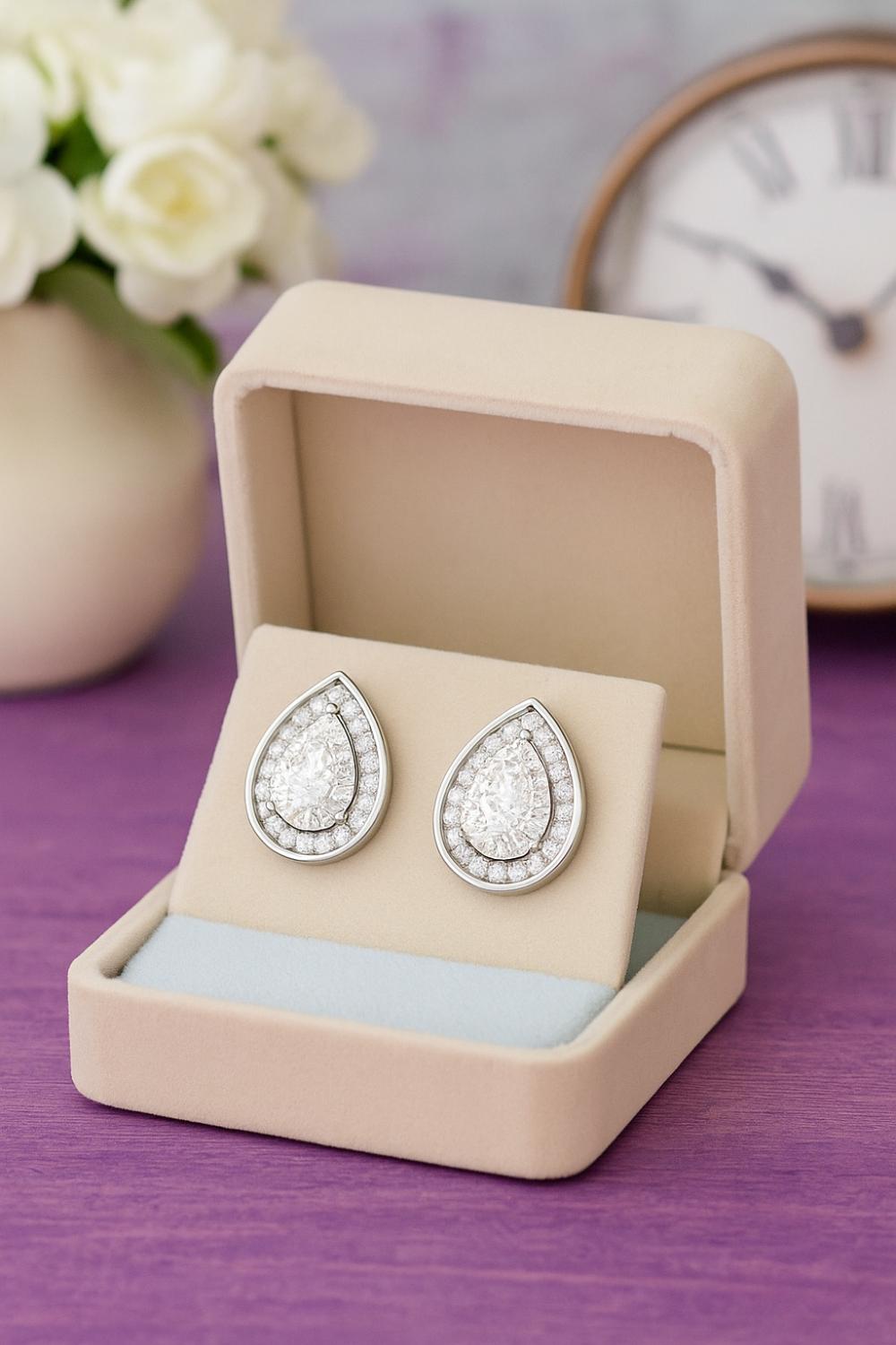 Pear Shape Moissanite Stud Earrings – Sterling Silver