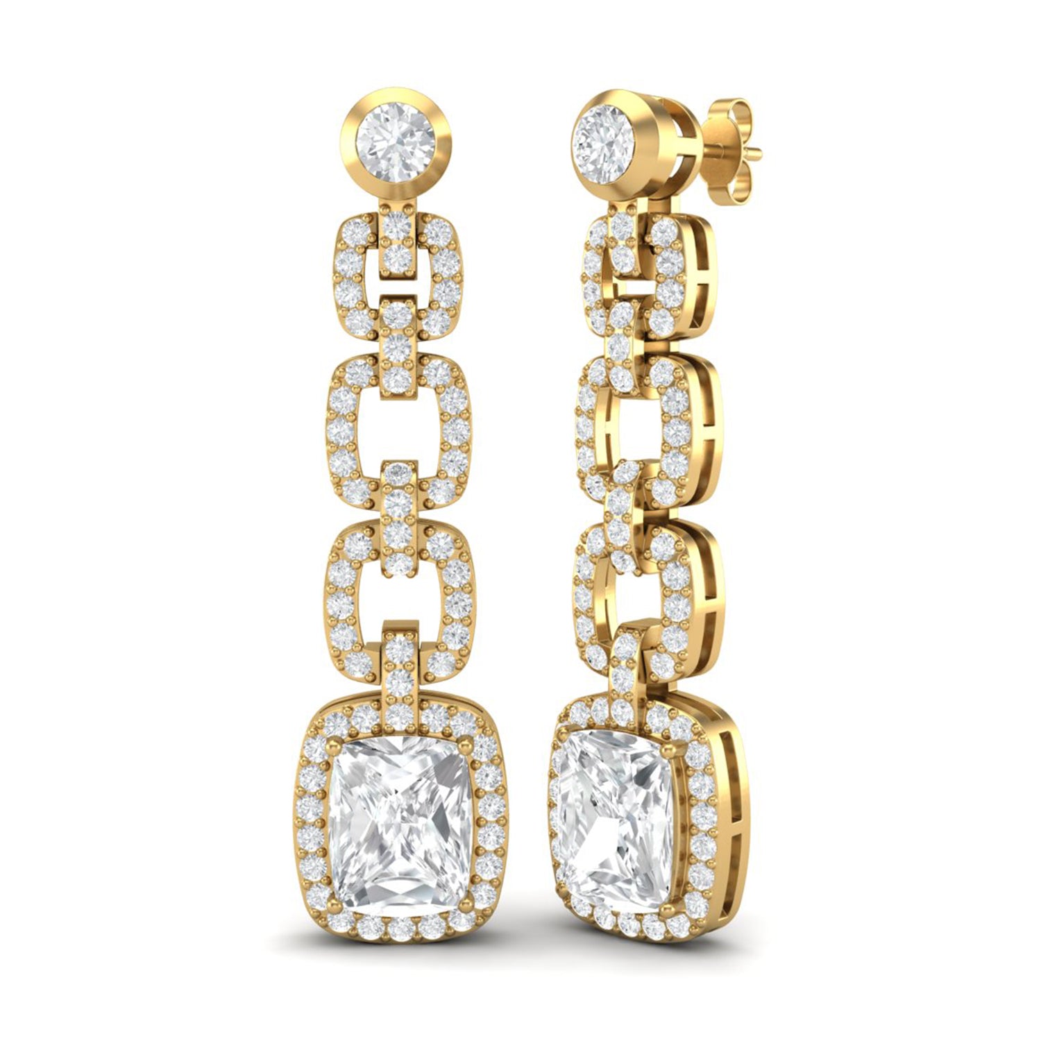 Moissanite Cushion Link Chandelier Earrings - Sterling Silver