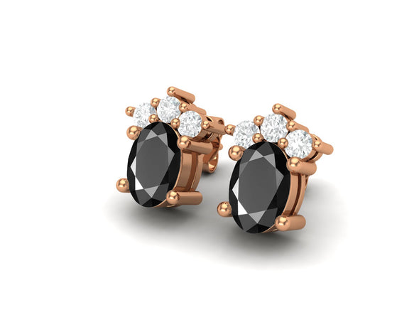 925 Silver Solitaire Studs Earrings, 6x4mm Oval Black spinel, Friction Back