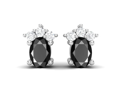 925 Silver Solitaire Studs Earrings, 6x4mm Oval Black spinel, Friction Back
