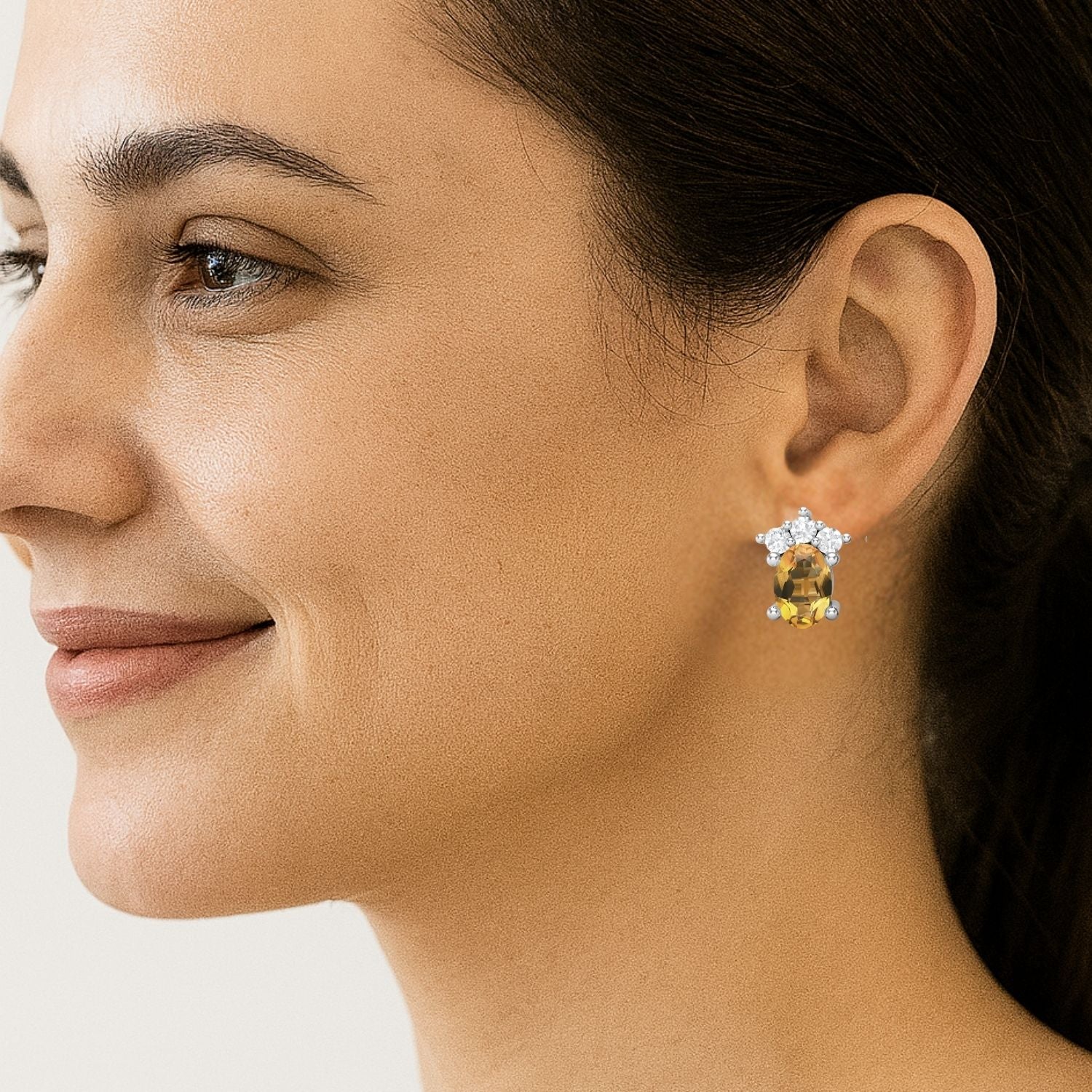 Citrine Oval Cluster Stud Earrings - Sterling Silver