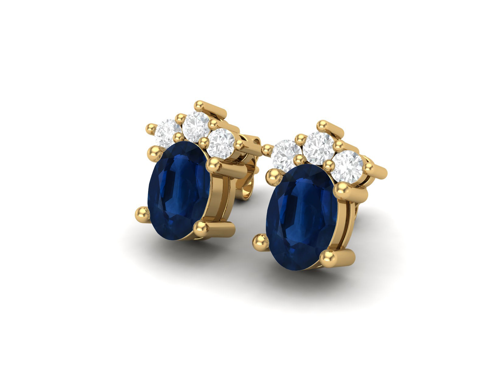 Blue Sapphire Oval Cluster Stud Earrings - Sterling Silver