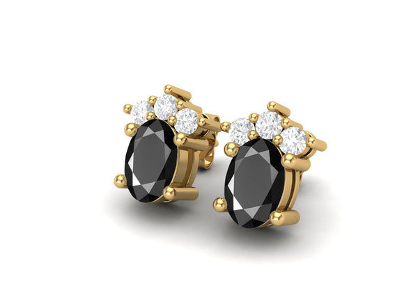 925 Silver Solitaire Studs Earrings, 6x4mm Oval Black spinel, Friction Back