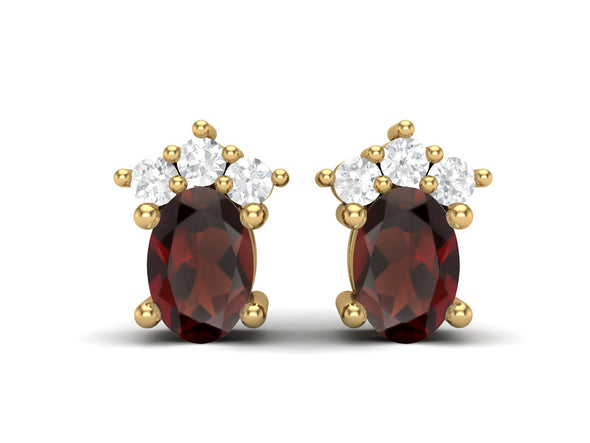 925 Silver Solitaire Studs Earrings, 6x4mm Oval Garnet, Friction Back