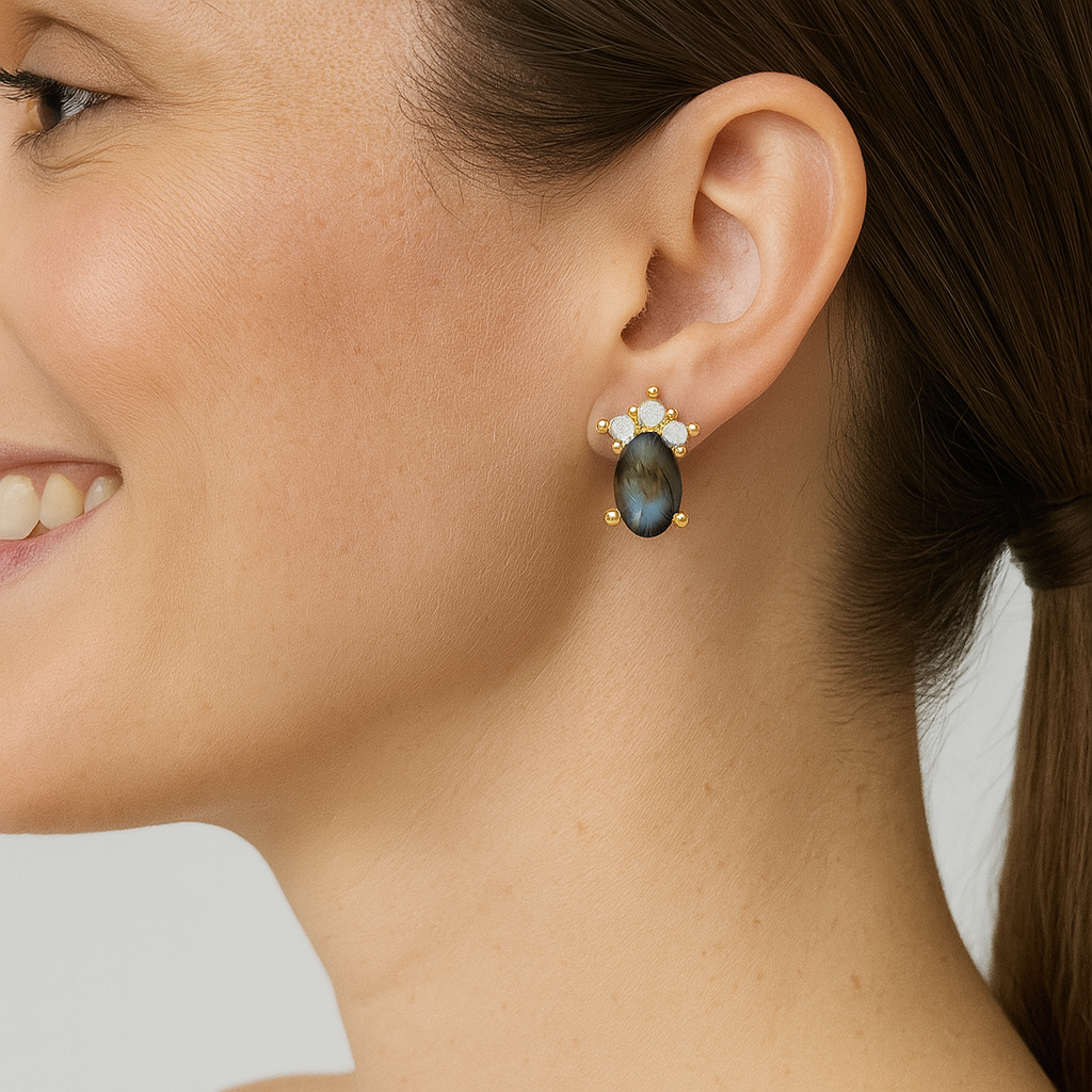 Labradorite Oval Cluster Stud Earrings - Sterling Silver
