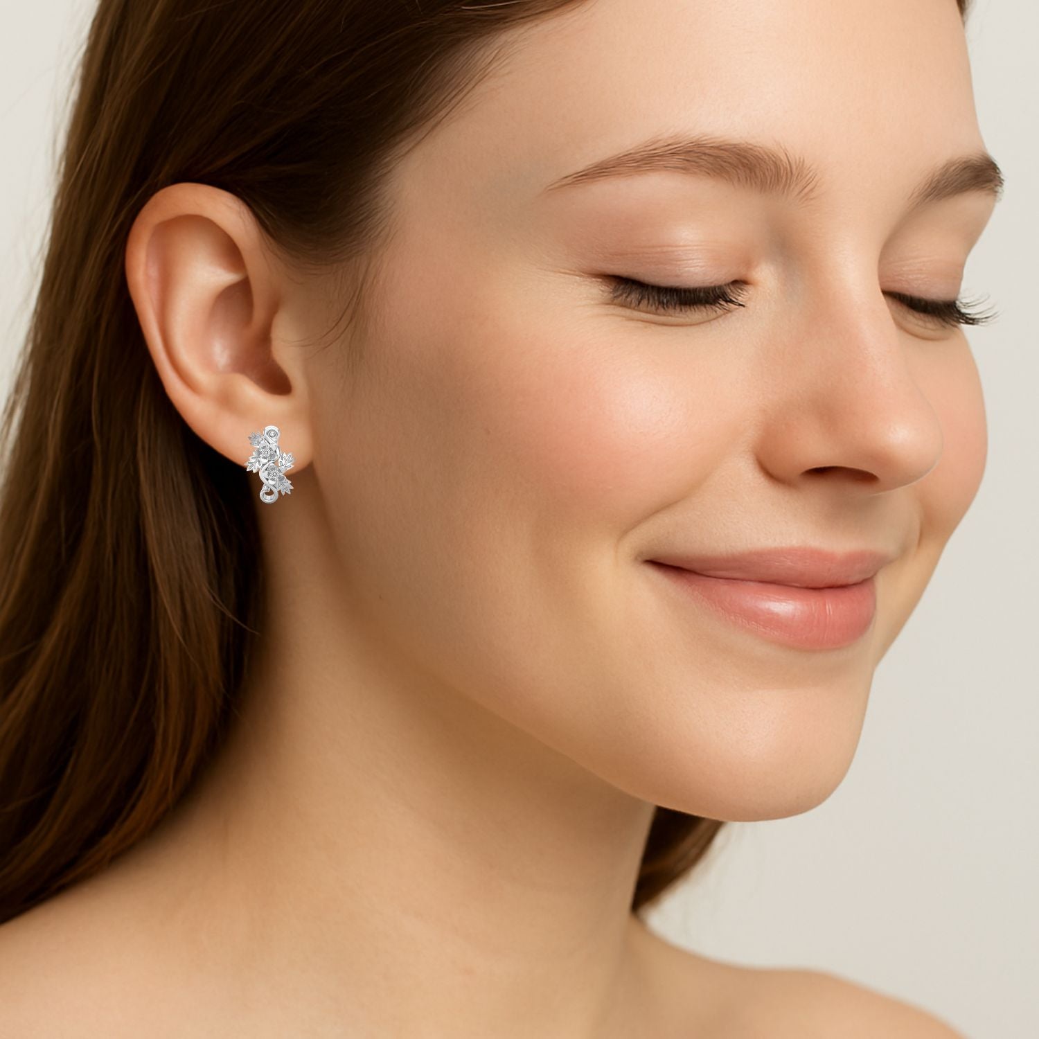 Floral Vine Silver Botanical Elegance Stud Earrings - Sterling  Silver