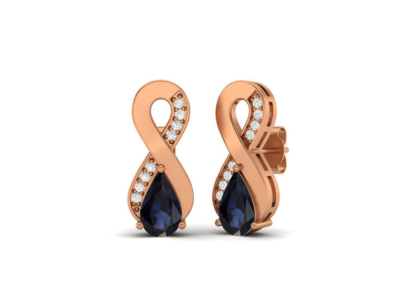 8X5MM Pear Shape Blue Sapphire 925 Sterling Silver Open Infinity Women Stud Earrings