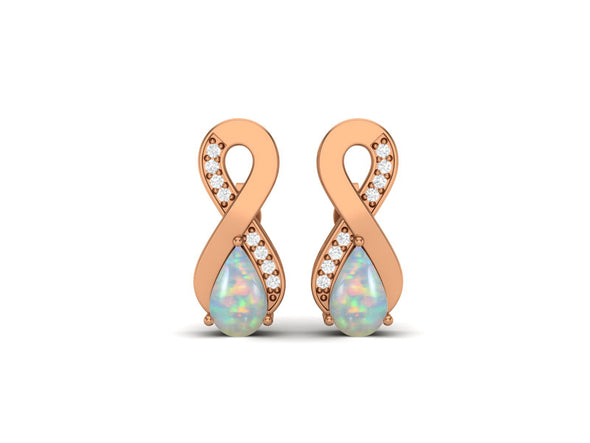 8X5MM Pear Shape Ethiopian Opal 925 Sterling Silver Open Infinity Women Stud Earrings