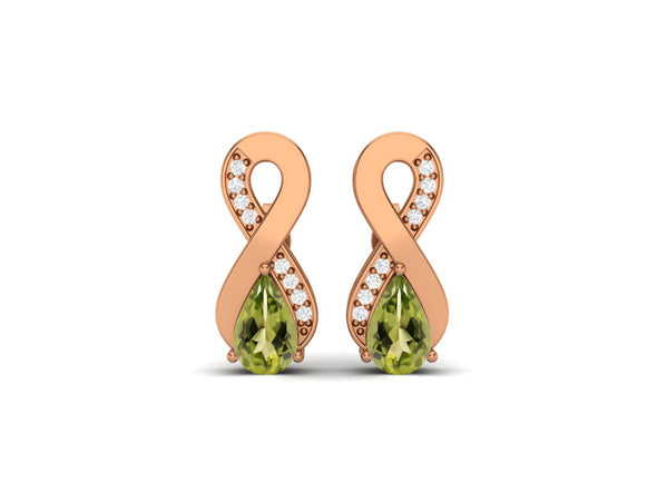 8X5MM Pear Shape Peridot 925 Sterling Silver Open Infinity Women Stud Earrings