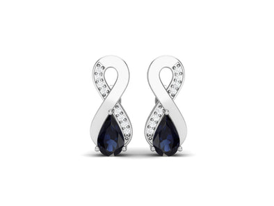 8X5MM Pear Shape Blue Sapphire 925 Sterling Silver Open Infinity Women Stud Earrings