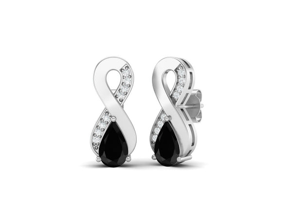 8X5MM Pear Shape Black Spinel 925 Sterling Silver Open Infinity Women Stud Earrings