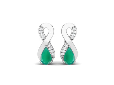 8X5MM Pear Shape Green Onyx 925 Sterling Silver Open Infinity Women Stud Earrings
