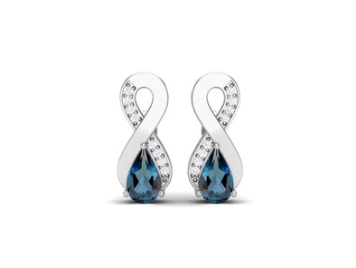 8X5MM Pear Shape London Blue Topaz 925 Sterling Silver Open Infinity Women Stud Earrings