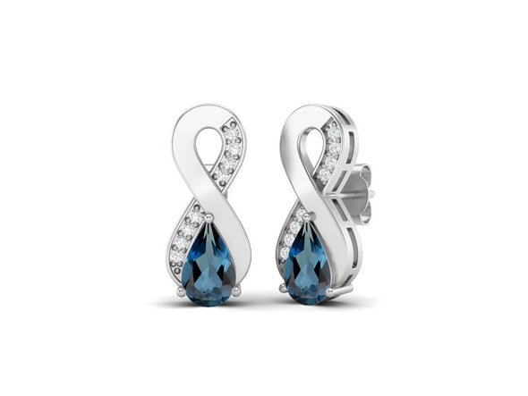 8X5MM Pear Shape London Blue Topaz 925 Sterling Silver Open Infinity Women Stud Earrings