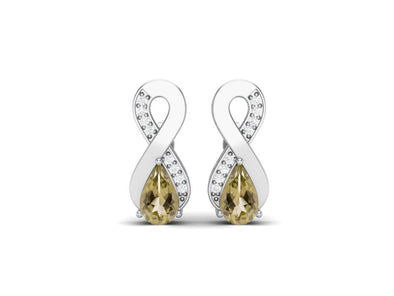 8X5MM Pear Shape Lemon Quartz 925 Sterling Silver Open Infinity Women Stud Earrings