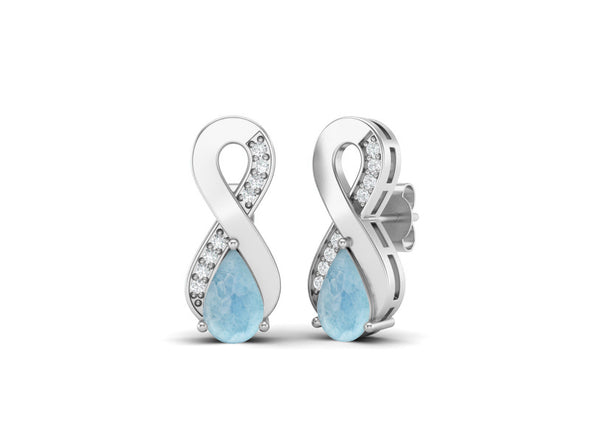 8X5MM Pear Shape Larimar 925 Sterling Silver Open Infinity Women Stud Earrings