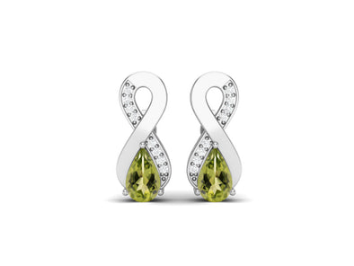 8X5MM Pear Shape Peridot 925 Sterling Silver Open Infinity Women Stud Earrings