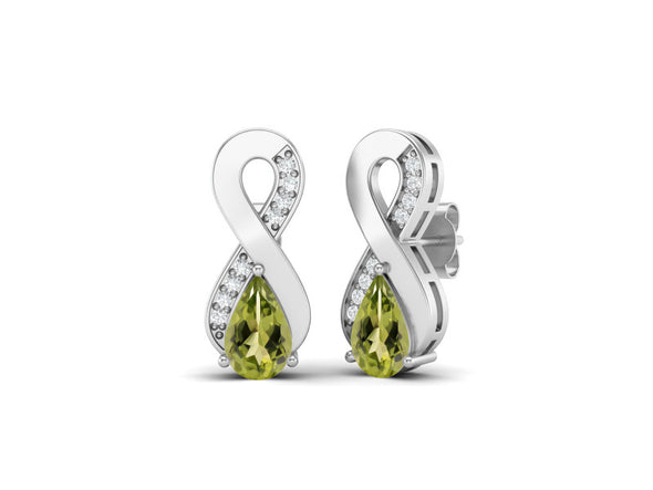 8X5MM Pear Shape Peridot 925 Sterling Silver Open Infinity Women Stud Earrings