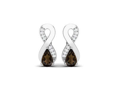 8X5MM Pear Shape Smoky Quartz 925 Sterling Silver Open Infinity Women Stud Earrings