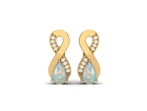 8X5MM Pear Shape Ethiopian Opal 925 Sterling Silver Open Infinity Women Stud Earrings