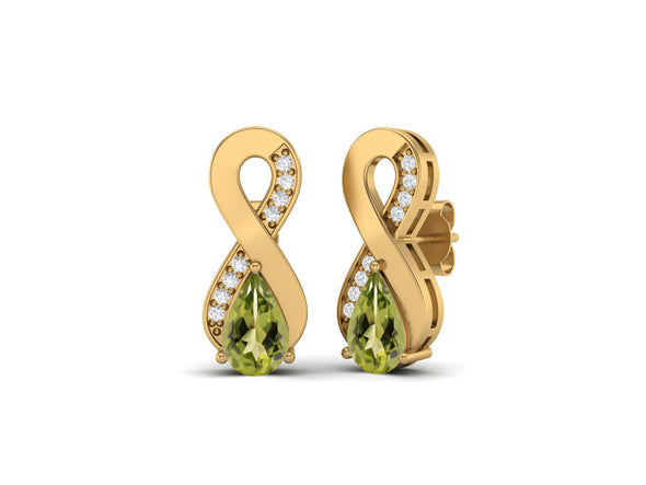 8X5MM Pear Shape Peridot 925 Sterling Silver Open Infinity Women Stud Earrings