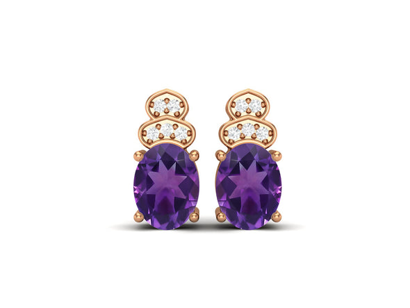 8X6MM Oval Shape Amethyst 925 Sterling Silver Solitaire Women Stud Earrings