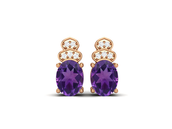 8x6mm Oval Shape Amethyst Friction Back 925 Sterling Silver Women's Studs Earrings