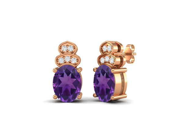 8x6mm Oval Shape Amethyst Friction Back 925 Sterling Silver Women's Studs Earrings
