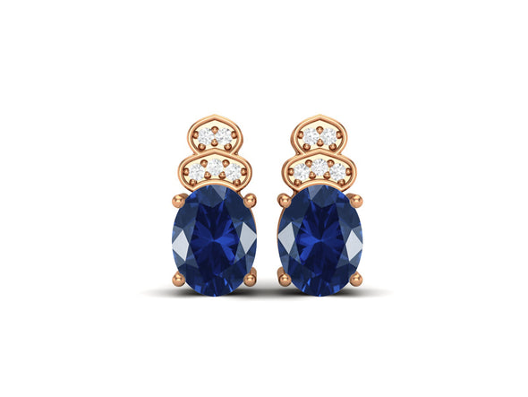 Vintage Blue Sapphire Studs Earrings 925 Sterling Silver Earrings