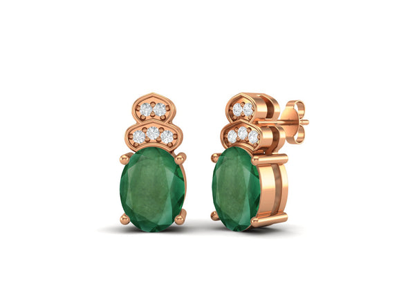 925 Sterling Silver Emerald Earrings Oval Shaped Studs Earrings