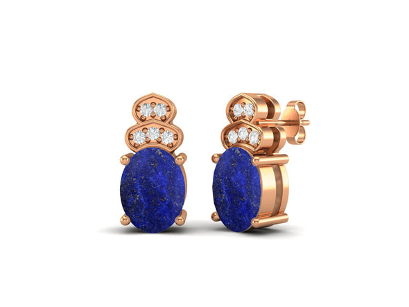 Art Deco Lapis Lazuli Studs Earrings 925 Sterling Silver Earrings