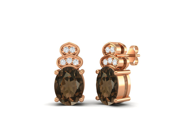 Oval Shape Smoky Quartz 925 Sterling Silver Women Wedding Earrings