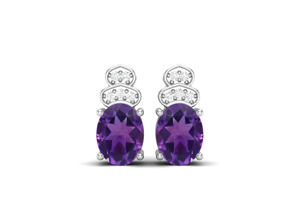 8x6mm Oval Shape Amethyst Friction Back 925 Sterling Silver Women's Studs Earrings